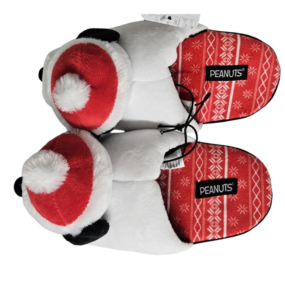 Peanuts Snoopy 3D Christmas Scuff Slippers Toddler 7/8 Plush Santa Slip-Ons New